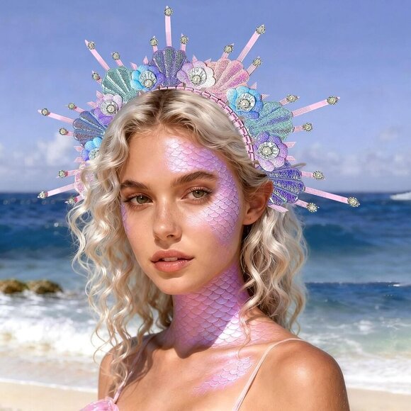 Mermaid Headband Seashell Halo Crown Costume Accessory Women Halloween Cosplay main image 4